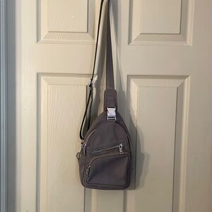 Compact Gray Bag with Soft Fabric Sling zippered bag unisex